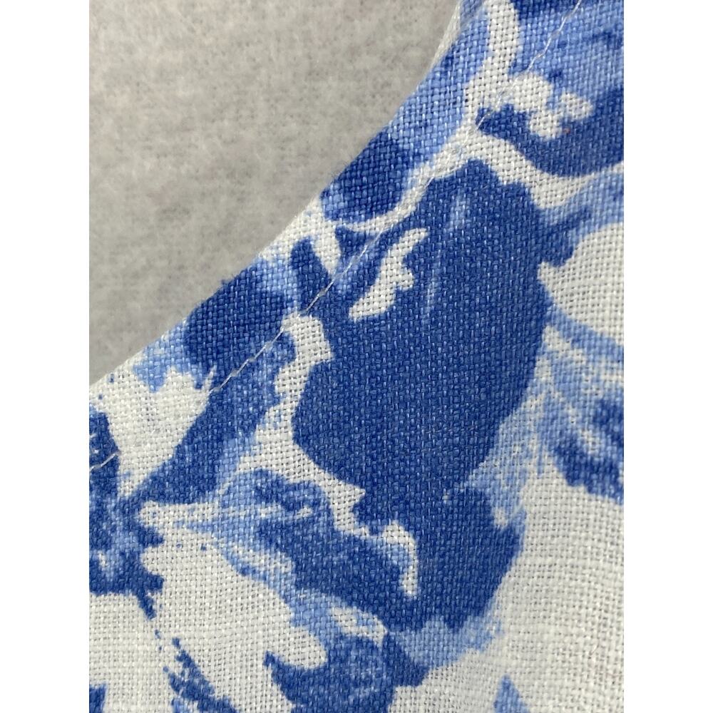 QUINCE Dress M Linen Scoop Neck Midi Sleeveless Floral Smocked Back Blue NEW - Picture 4 of 16